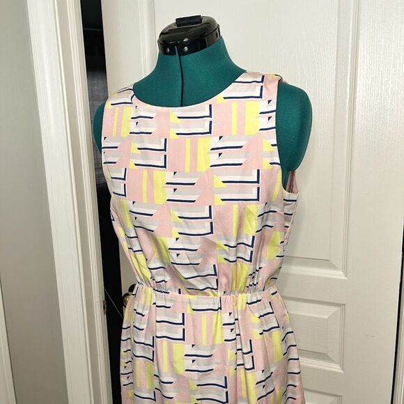 J. Crew Factory Art Deco Art to Wear Colorful Abstract Sleeveless Lined Dress - Picture 5 of 11